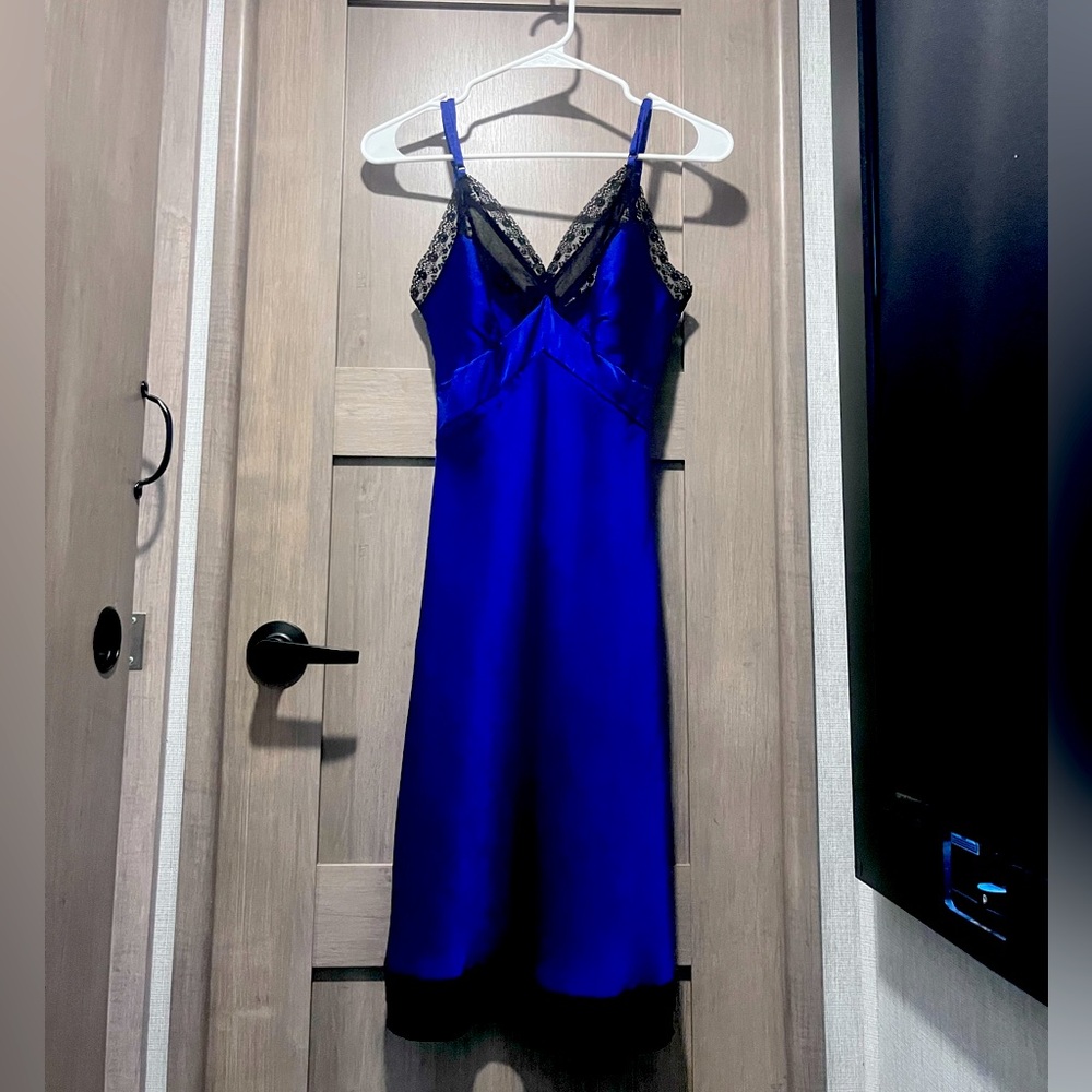 Trashy diva royal blue satin slip dress sz small